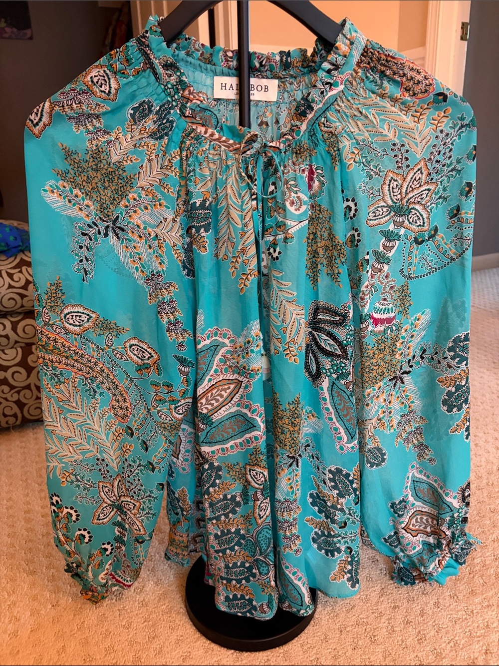 Hale Bob Turquoise Paisley Peasant Blouse